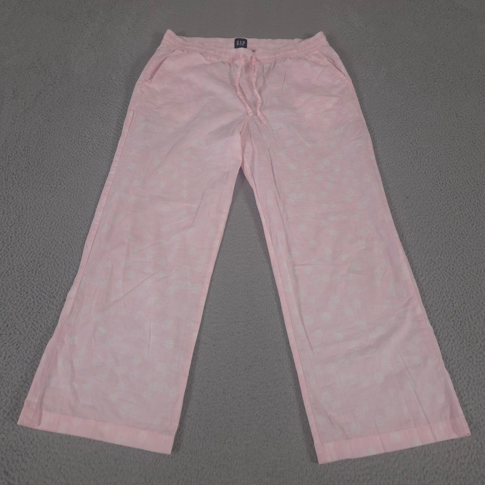 Gap Pants Womens Large Pink Multi Floral Cotton Wide Leg Pajama Lounge Bottoms